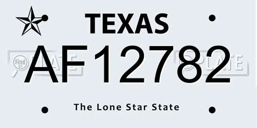 AF12782 Texas License Plate