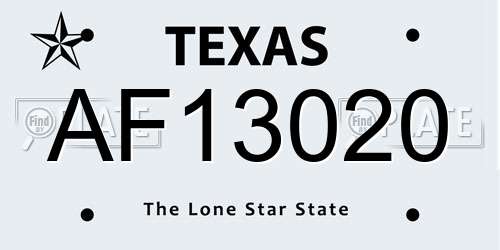 AF13020 Texas License Plate