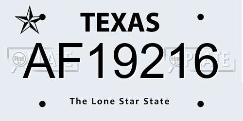 AF19216 Texas License Plate