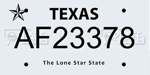 AF23378 Texas License Plate