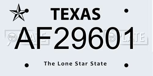AF29601 Texas License Plate
