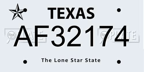 AF32174 Texas License Plate