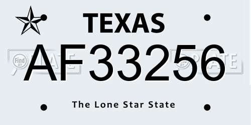 AF33256 Texas License Plate