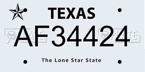 AF34424 Texas License Plate