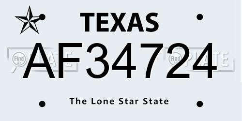 AF34724 Texas License Plate