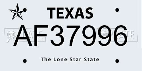 AF37996 Texas License Plate