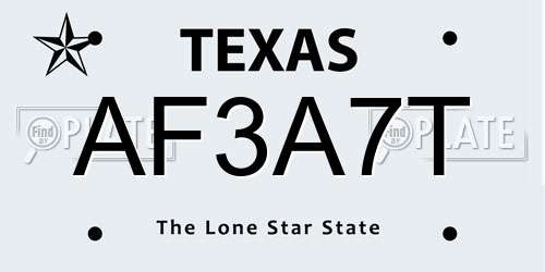 AF3A7T Texas License Plate