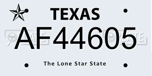 AF44605 Texas License Plate