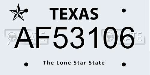 AF53106 Texas License Plate