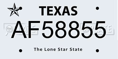 AF58855 Texas License Plate