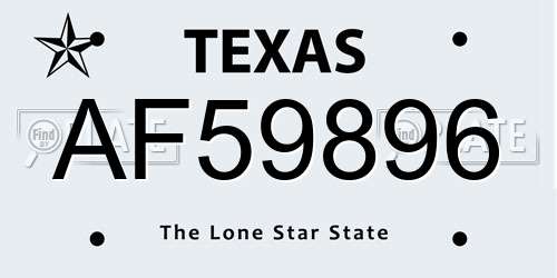 AF59896 Texas License Plate