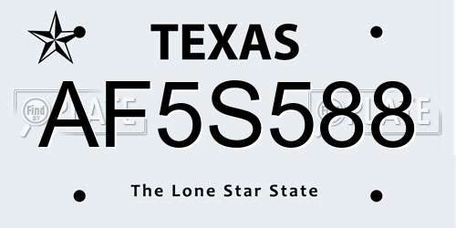 AF5S588 Texas License Plate