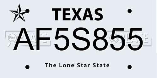 AF5S855 Texas License Plate
