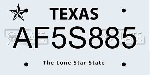 AF5S885 Texas License Plate