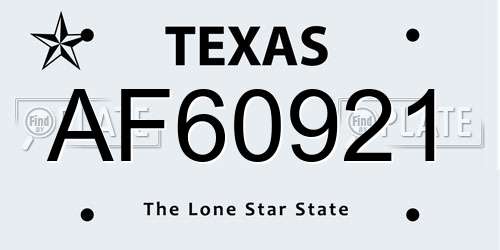 AF60921 Texas License Plate