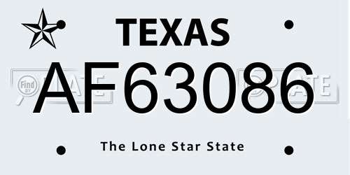 AF63086 Texas License Plate
