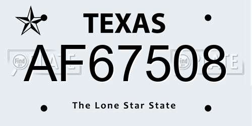 AF67508 Texas License Plate