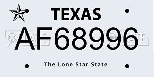 AF68996 Texas License Plate
