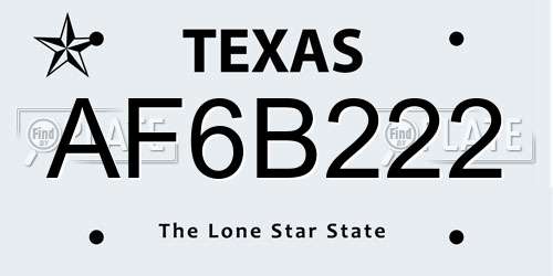 AF6B222 Texas License Plate