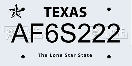 AF6S222 Texas License Plate