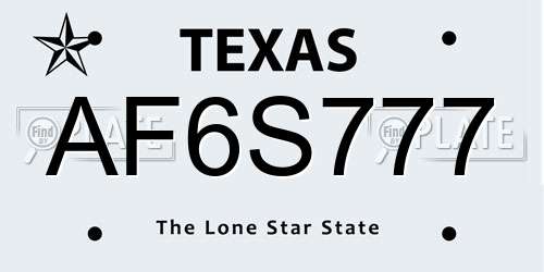 AF6S777 Texas License Plate