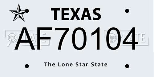 AF70104 Texas License Plate