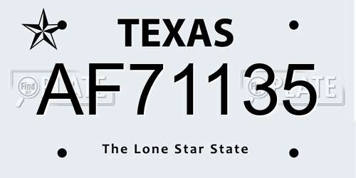 AF71135 Texas License Plate