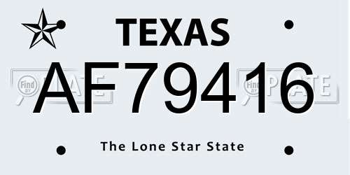 AF79416 Texas License Plate