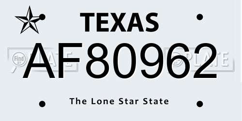 AF80962 Texas License Plate