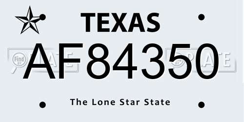 AF84350 Texas License Plate