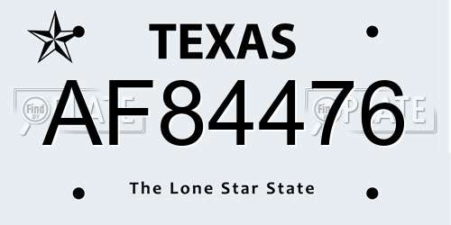 AF84476 Texas License Plate