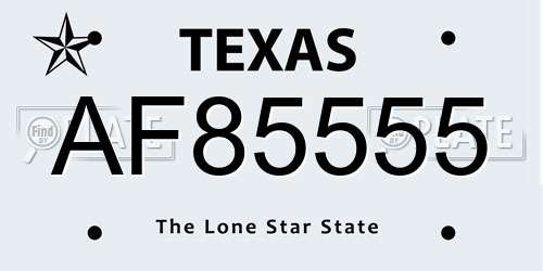 AF85555 Texas License Plate