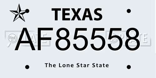 AF85558 Texas License Plate
