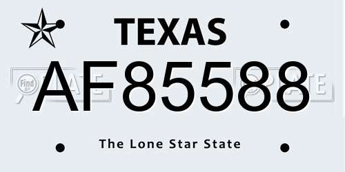 AF85588 Texas License Plate