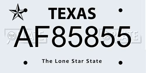 AF85855 Texas License Plate