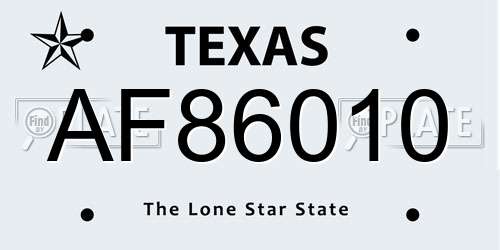 AF86010 Texas License Plate