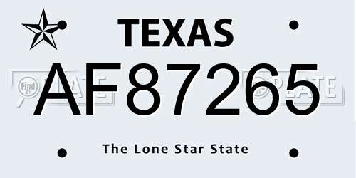 AF87265 Texas License Plate