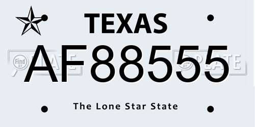 AF88555 Texas License Plate