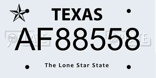 AF88558 Texas License Plate