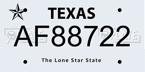 AF88722 Texas License Plate