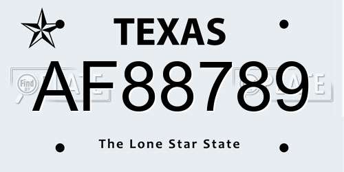 AF88789 Texas License Plate