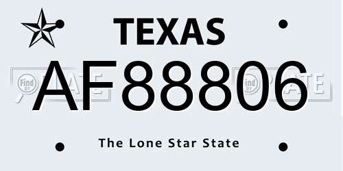 AF88806 Texas License Plate