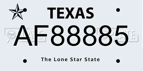 AF88885 Texas License Plate