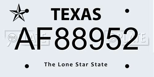 AF88952 Texas License Plate