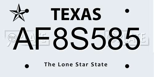 AF8S585 Texas License Plate