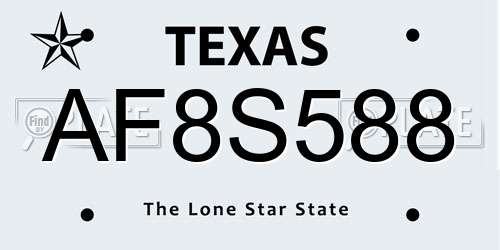 AF8S588 Texas License Plate