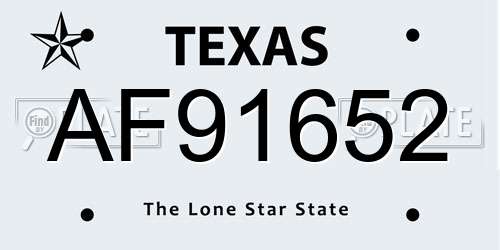 AF91652 Texas License Plate