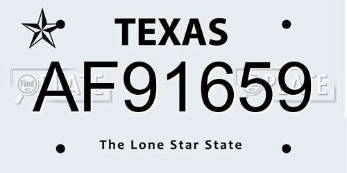 AF91659 Texas License Plate