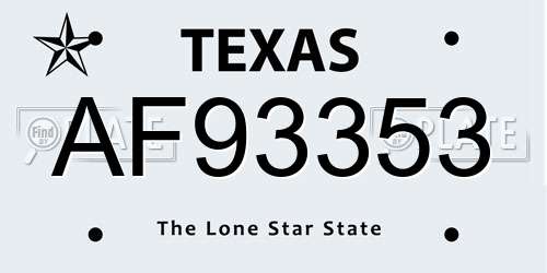 AF93353 Texas License Plate