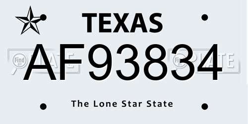 AF93834 Texas License Plate